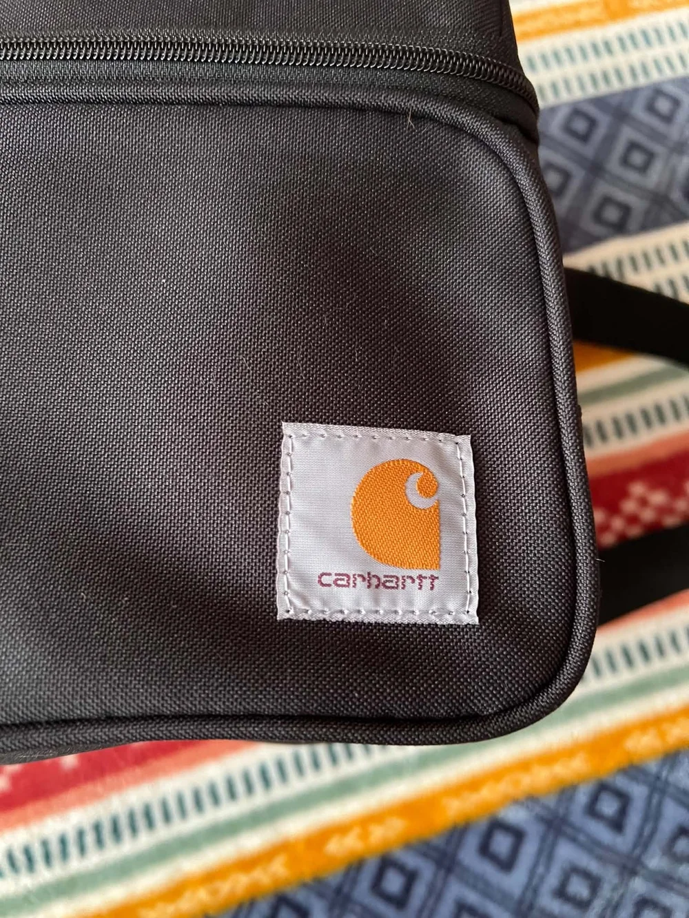 Carhartt Black Crossbody Messenger Bag with Orange Logo Patch